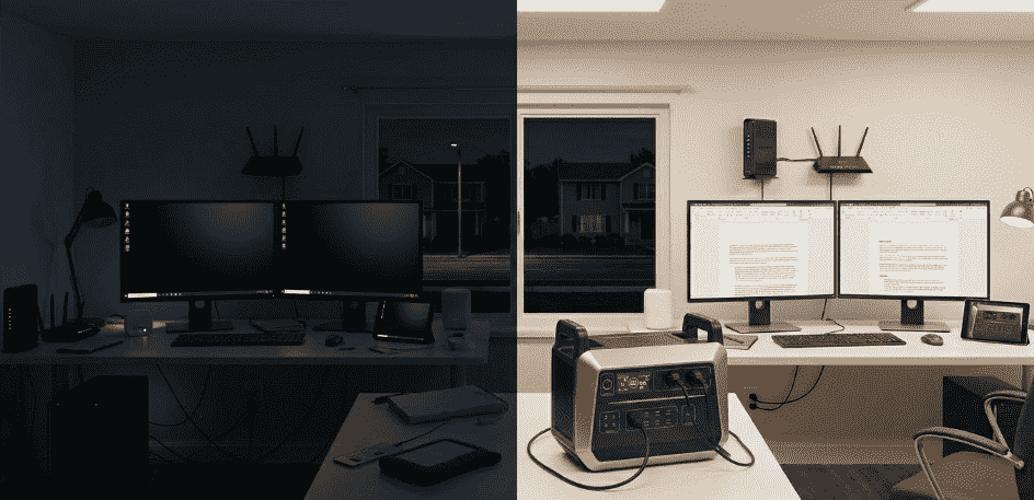 "Diagrama de la función UPS que muestra la transición de energía de la red a la estación Piforz en menos de 10ms para evitar el apagado de dispositivos."