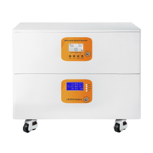 Sistema de almacenamiento de energía solar apilable Piforz con inversor híbrido de 11kW y un módulo de batería LiFePO4 de 15.36kWh.