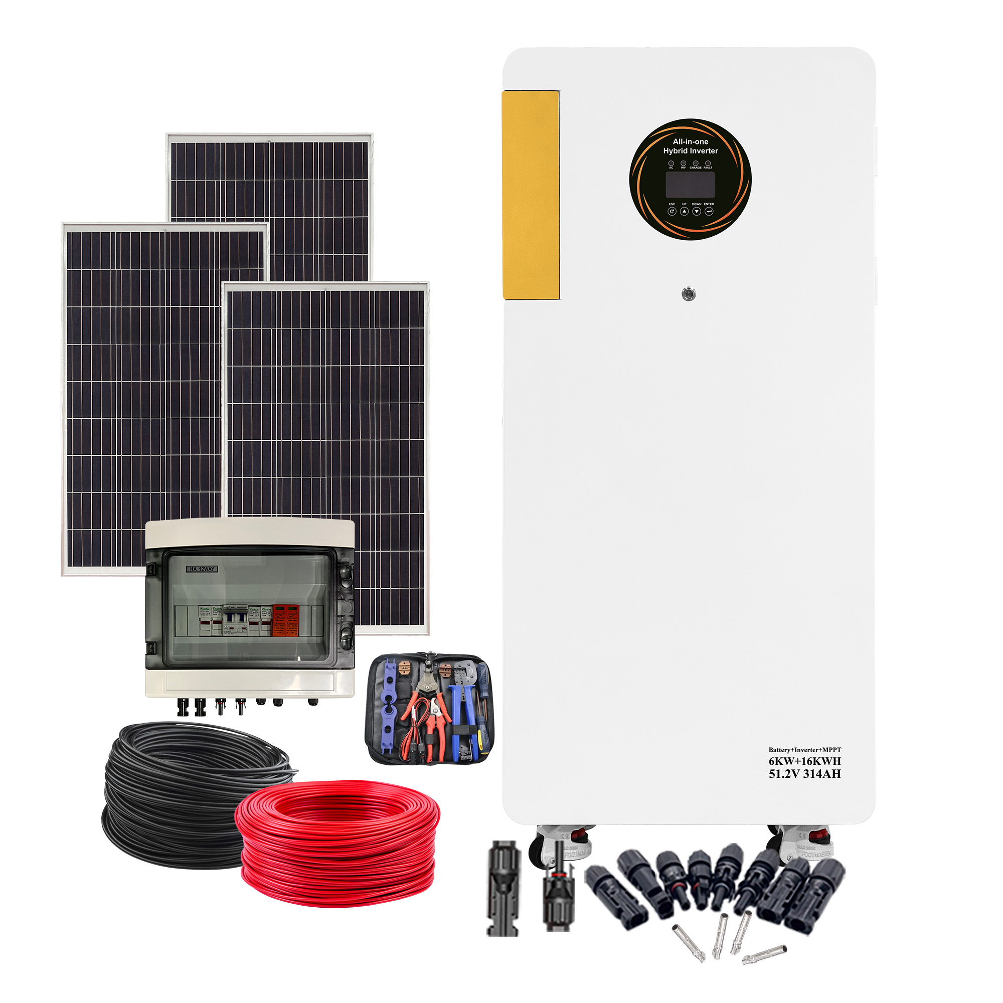 Sistema de respaldo de energía residencial inteligente todo en uno: almacenamiento de batería doméstica móvil LiFePO4 de 6 kW y 16 kWh con inversor solar híbrido - Imagen 2