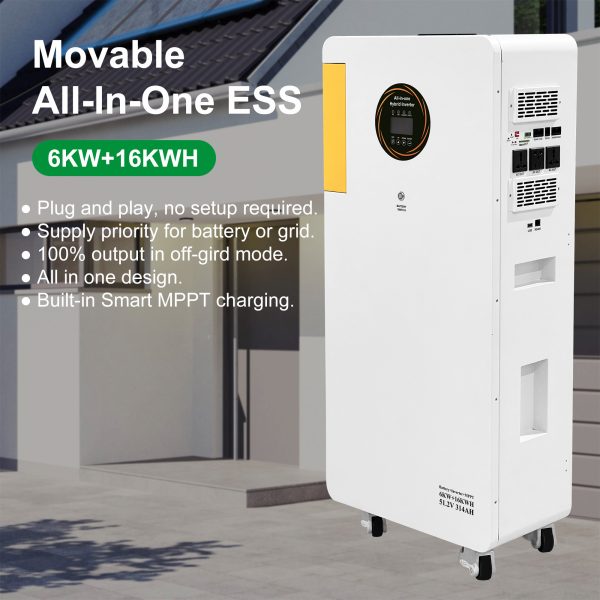 Sistema de respaldo de energía residencial inteligente todo en uno: almacenamiento de batería doméstica móvil LiFePO4 de 6 kW y 16 kWh con inversor solar híbrido - Imagen 8