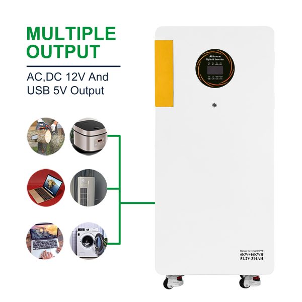 Sistema de respaldo de energía residencial inteligente todo en uno: almacenamiento de batería doméstica móvil LiFePO4 de 6 kW y 16 kWh con inversor solar híbrido - Imagen 7