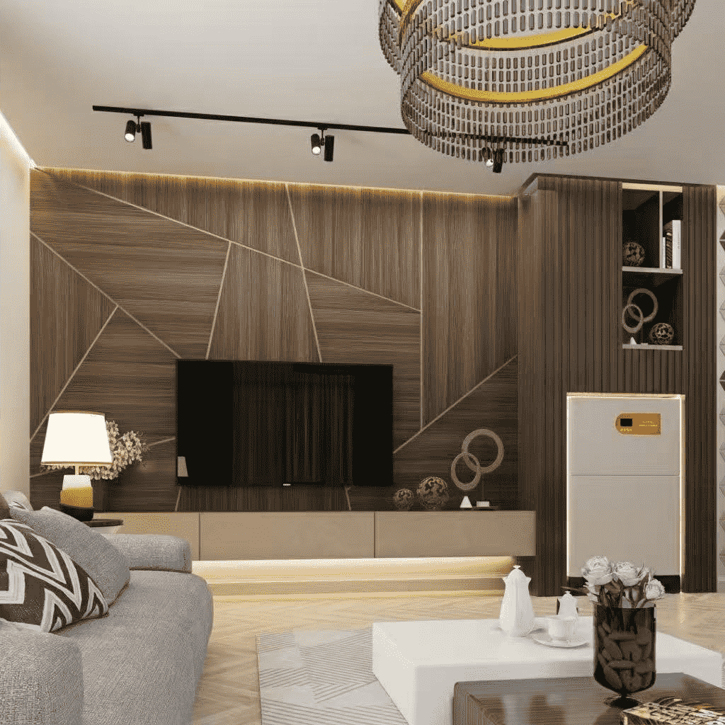 A 5000 watt solar generator featuring a sleek stackable battery design integrated into a modern smart home for whole-house backup and energy independence.