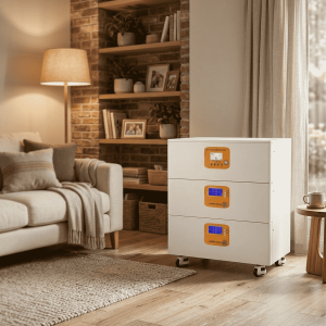 Home BESS unit showing safe modular connections for residential solar energy storage backup