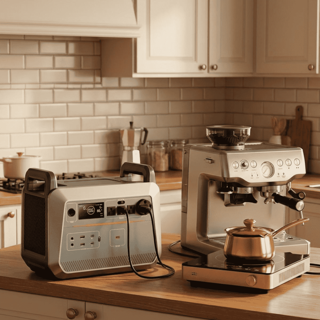 Battery backup powering kitchen appliances during home power outage