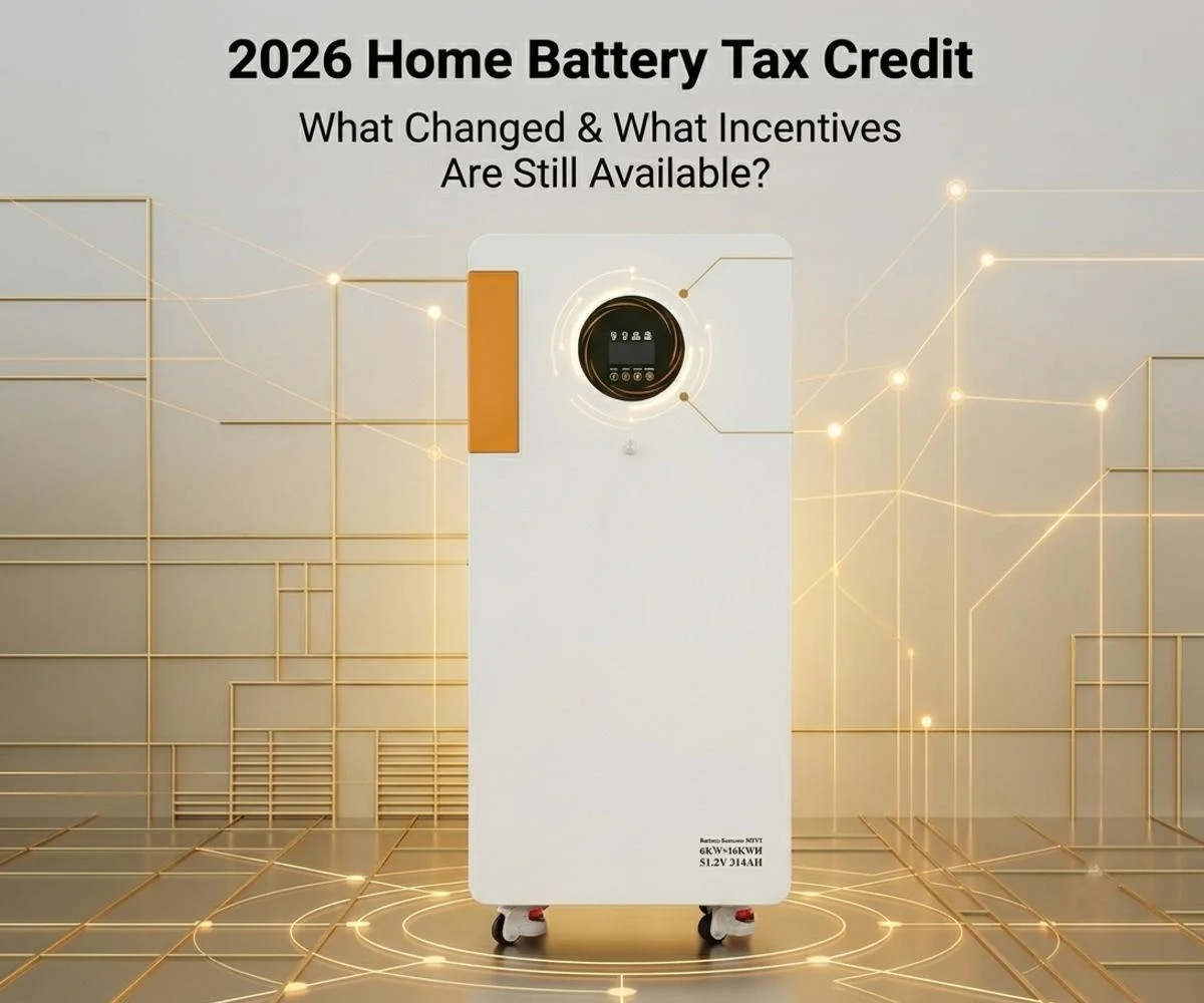 Modern residential home battery unit for energy storage, illustrating 2026 tax credit policy updates and ongoing financial incentives homeowners can claim for their battery installation projects