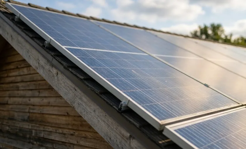 Solar panels installed on a residential rooftop to generate renewable electricity