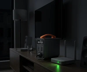 WiFi router powered by a battery backup station during a home power outage