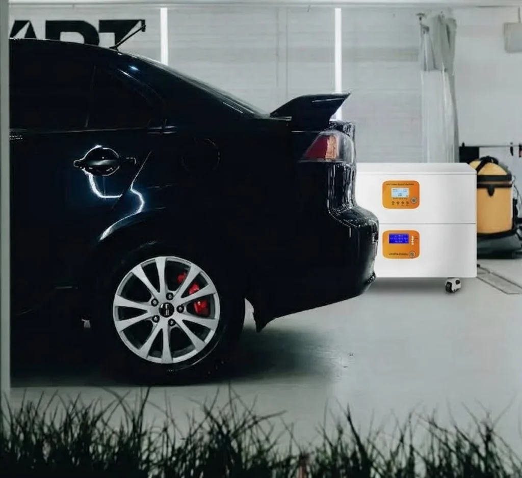 Wall-mounted modular lithium home battery storage system paired with a 15kW solar setup