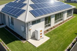 High-capacity 15kW residential rooftop solar panel setup on a large suburban home