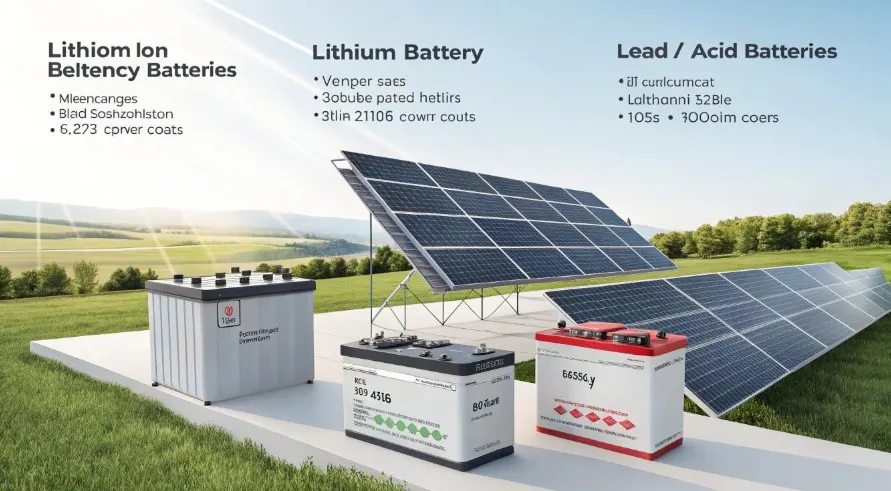 Comparison of lithium-ion and lead-acid batteries placed beside outdoor solar panels for energy storage