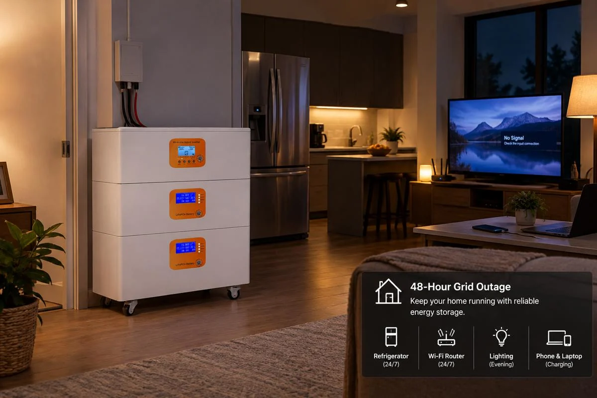 Home energy storage battery system providing 48-hour emergency power backup